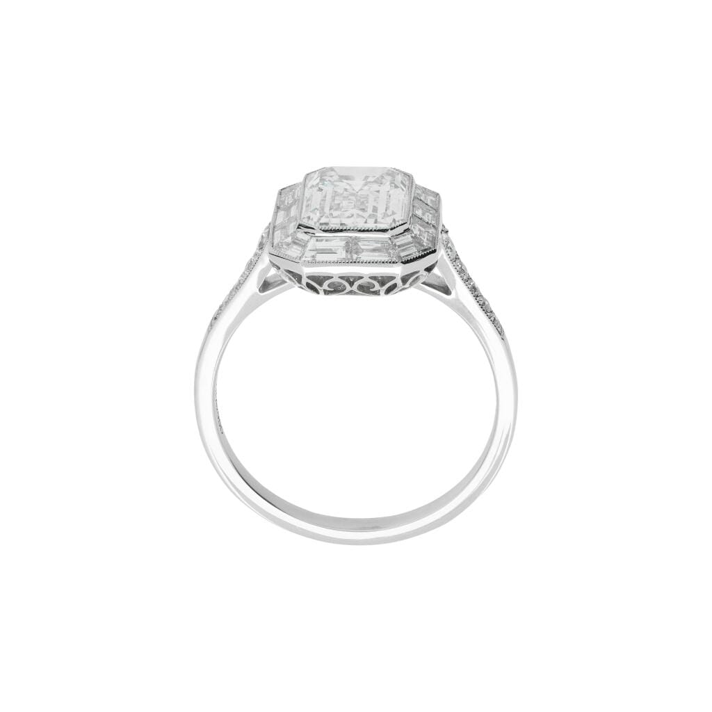 Platinum, 2.01ct Emerald Cut Diamond and Diamond Engagement Ring