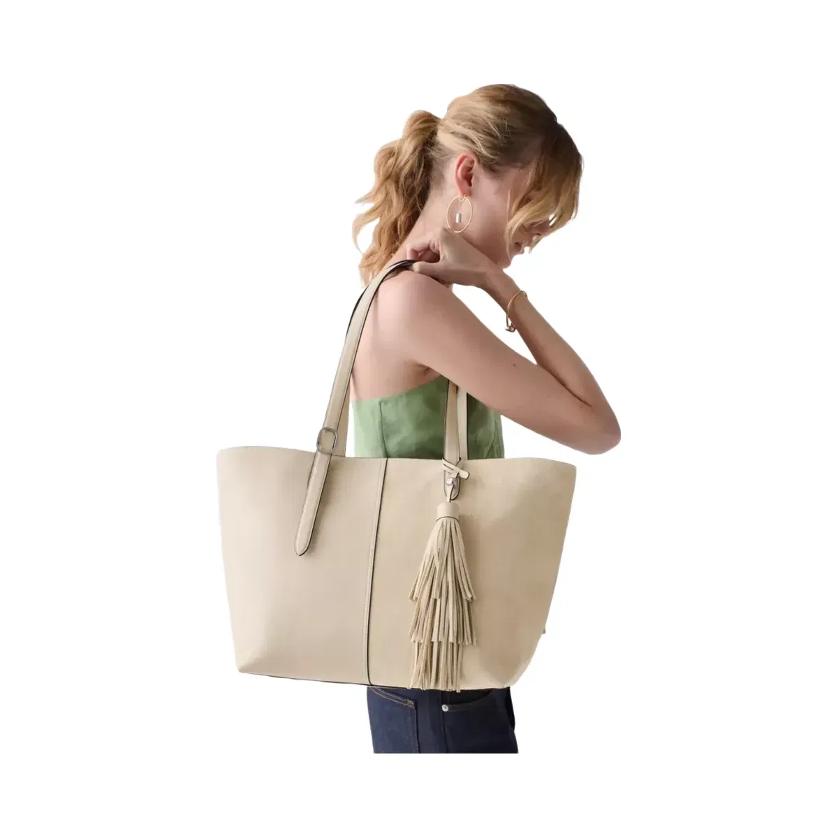 Kate Spade 454 Suede Fringe Tote Bag Light Sand