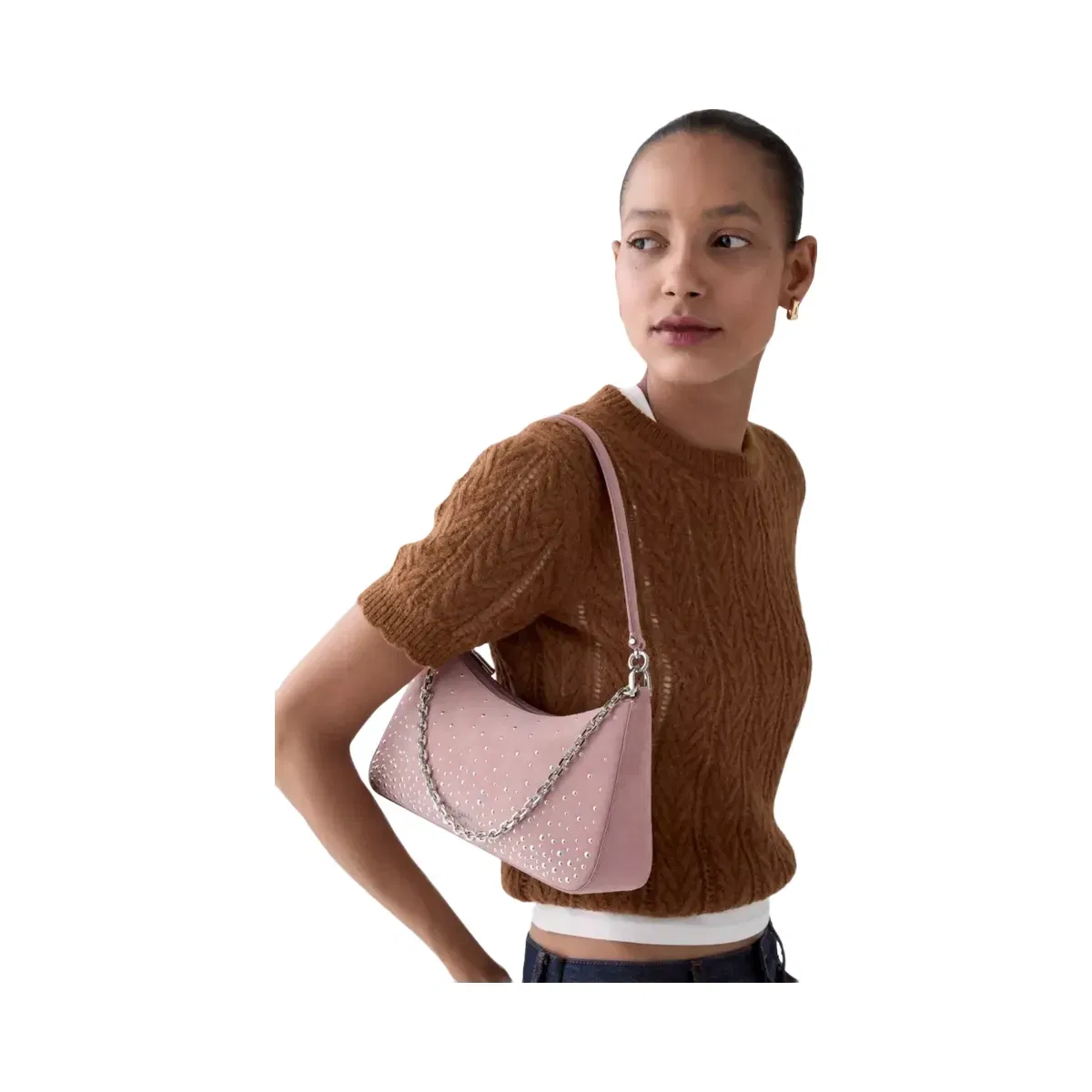 Kate Spade Margot Studded Suede Shoulder Bag Dusk Rose
