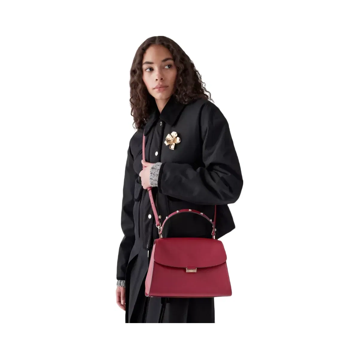 Kate Spade Riley Studded Top Handle Bag Red Jam