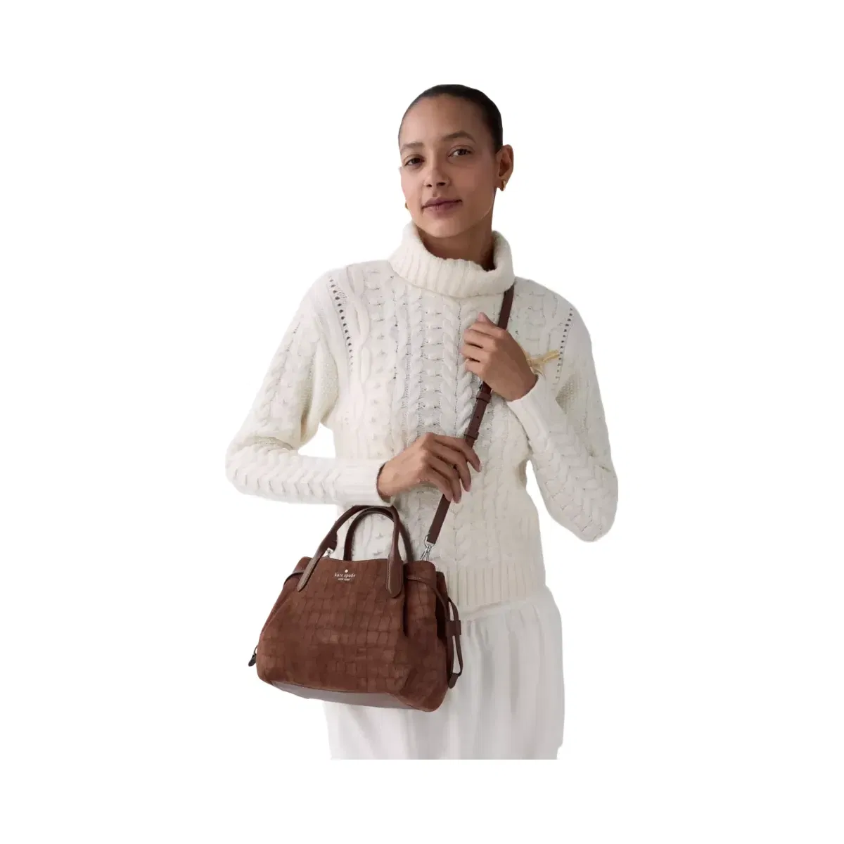 Kate Spade Dumpling Suede Croc Satchel Bag Chocolate Truffle