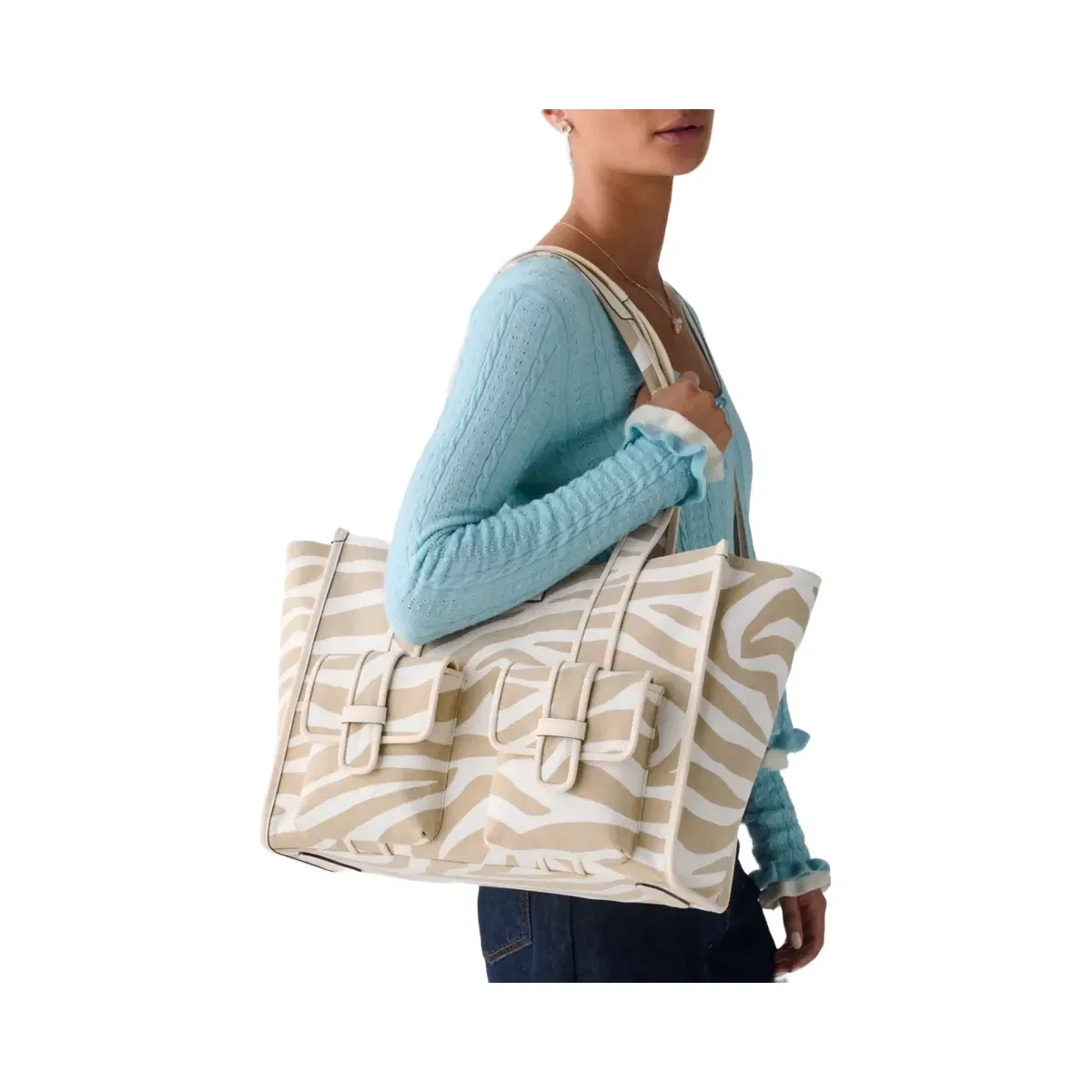 Kate Spade Kip Zebra Cargo Large Tote Bag Light Fawn Multi
