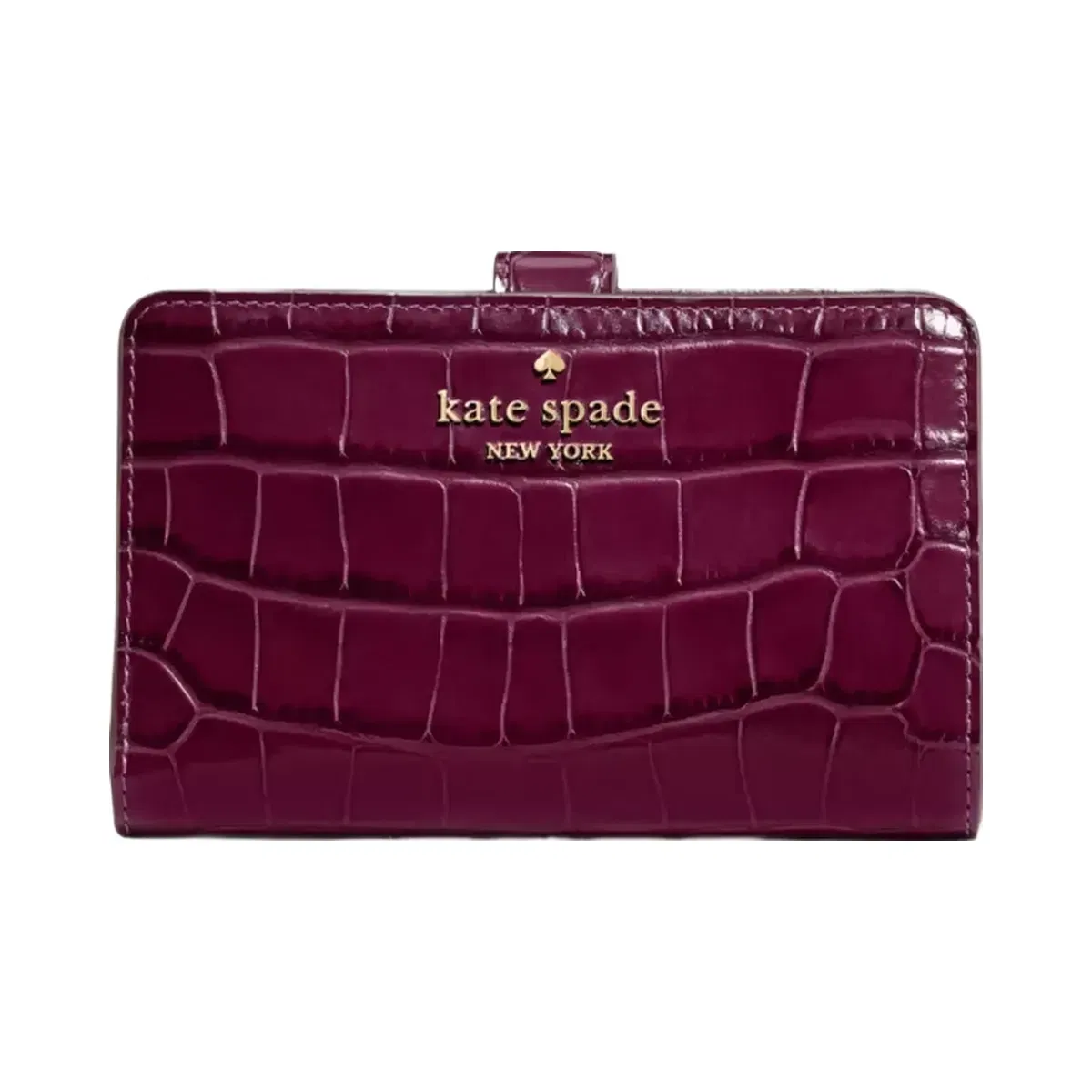 Kate Spade Croc Embossed Medium Bifold Wallet Deep Cherry