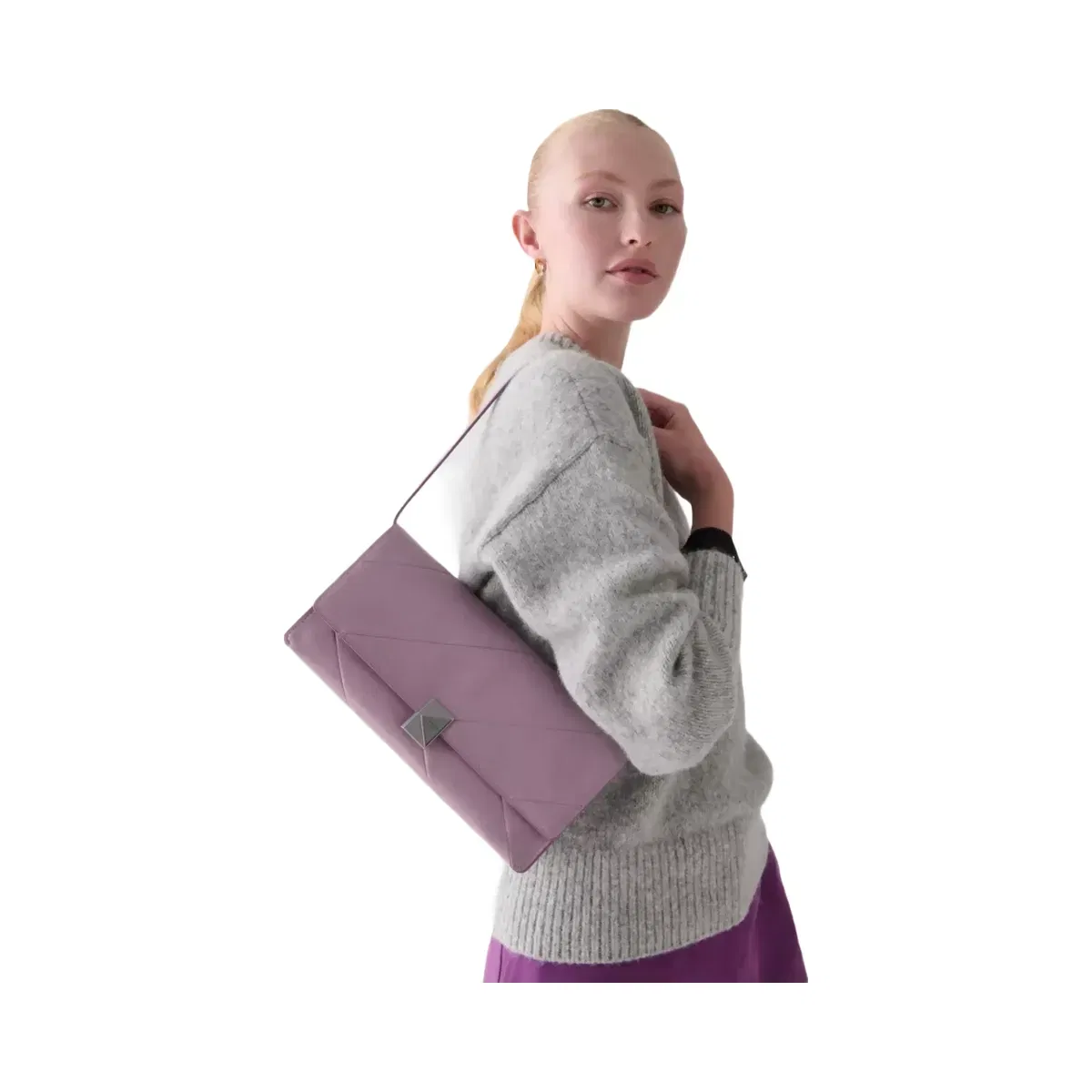 Kate Spade Deco Glazed Leather Soft Shoulder Bag Market Purple