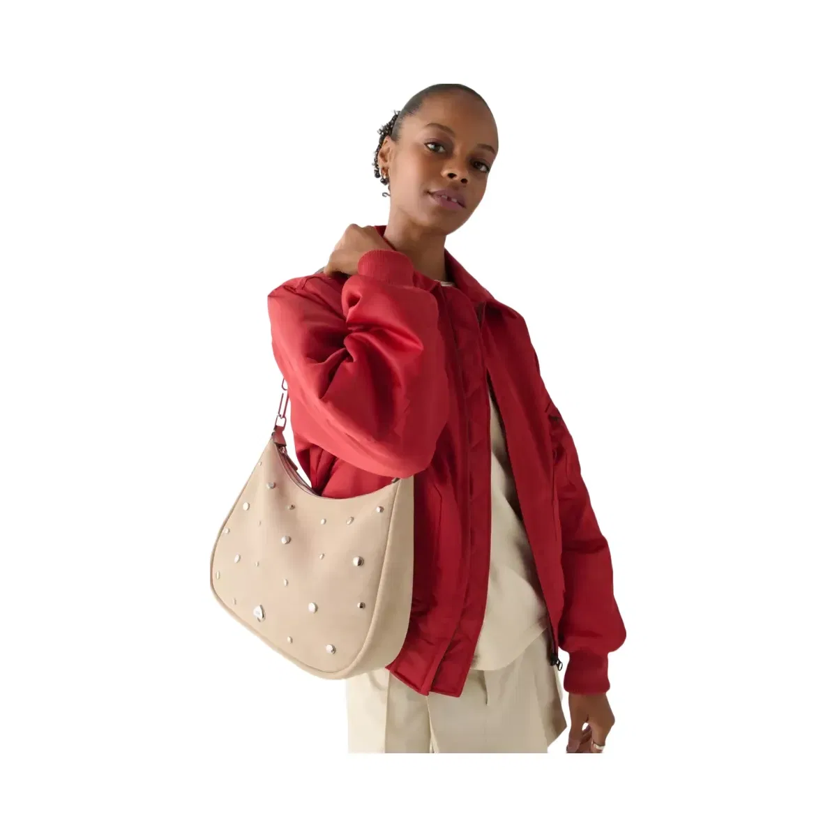 Kate Spade Kayla Suede Studs Large Shoulder Bag Milk Glass