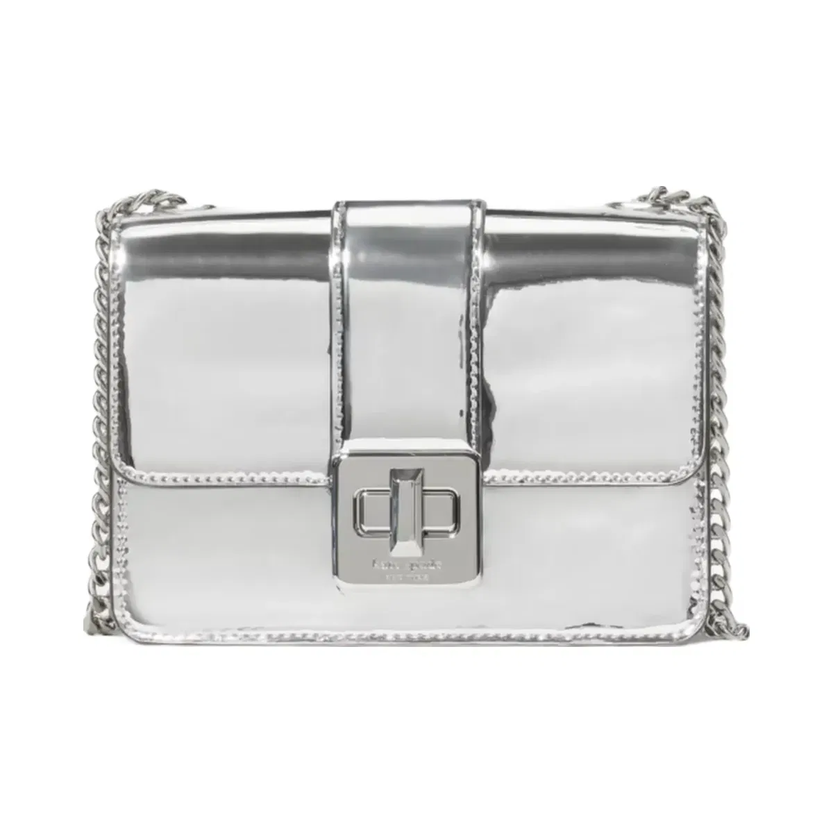 Kate Spade Phoebe Mirror Metallic Turnlock Mini Flap Crossbody Silver