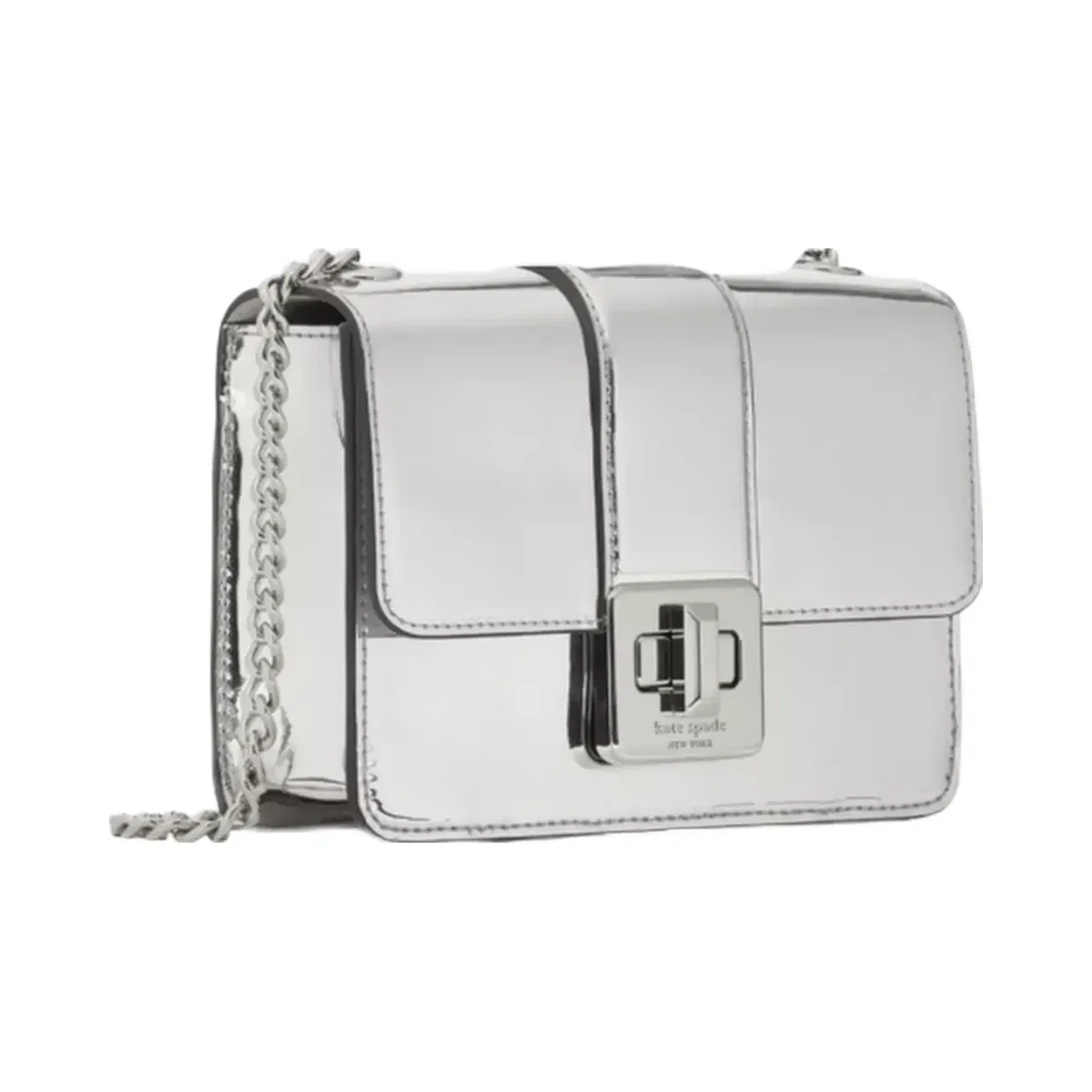 Kate Spade Phoebe Mirror Metallic Turnlock Mini Flap Crossbody Silver