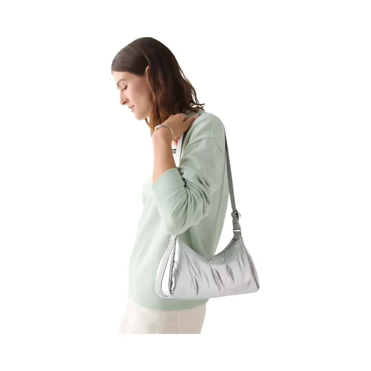 Kate Spade Carter Metallic Fabric Small Shoulder Bag Silver
