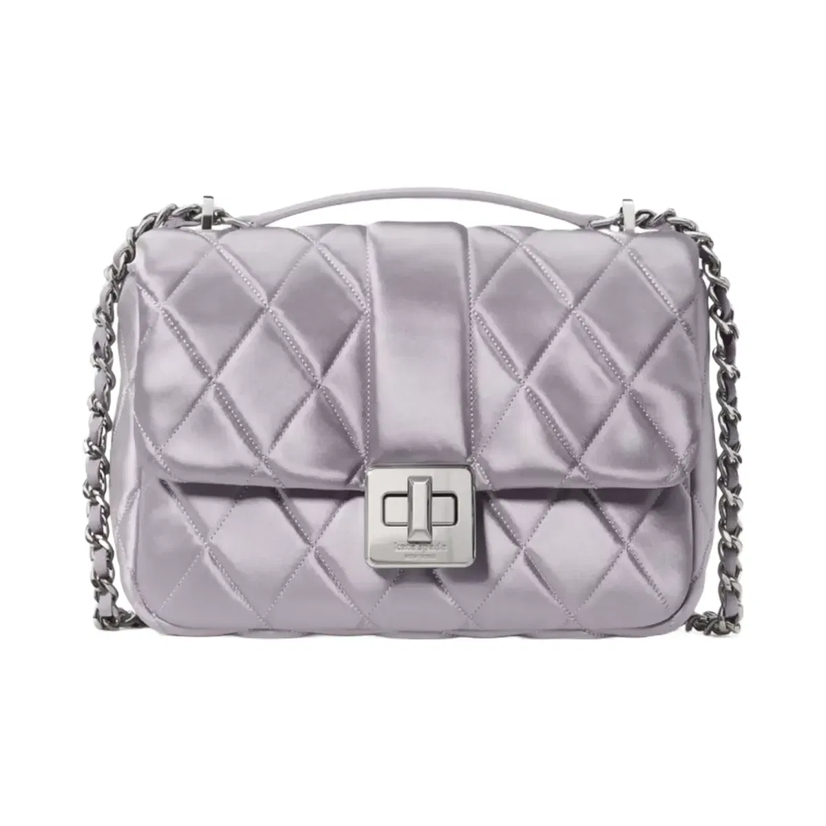 Kate Spade Carey Quilted Satin Small Flap Crossbody Gravel Grey