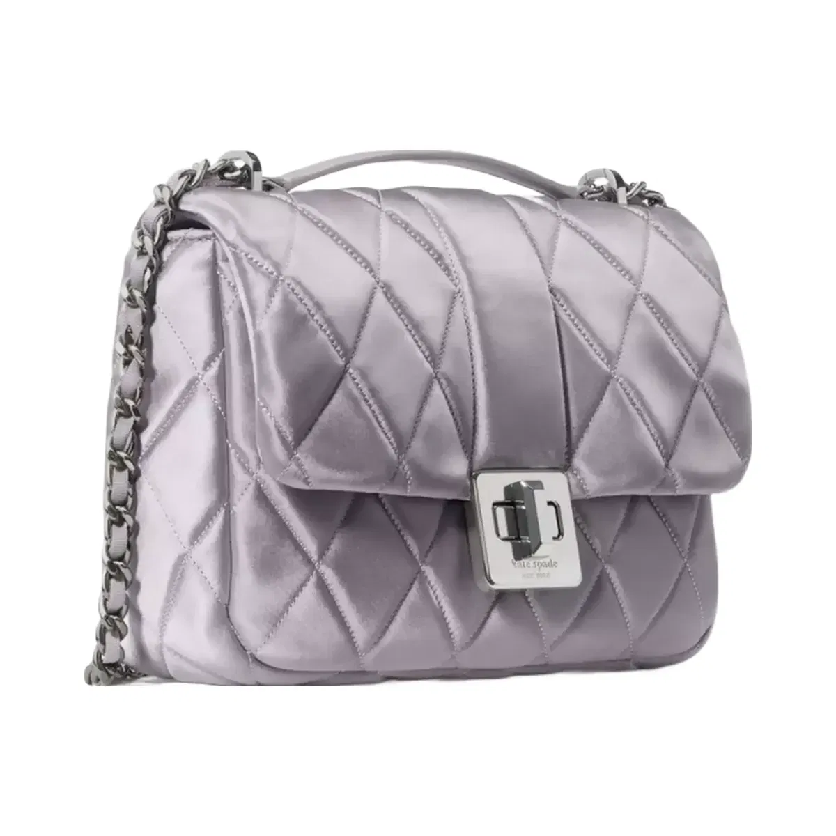 Kate Spade Carey Quilted Satin Small Flap Crossbody Gravel Grey