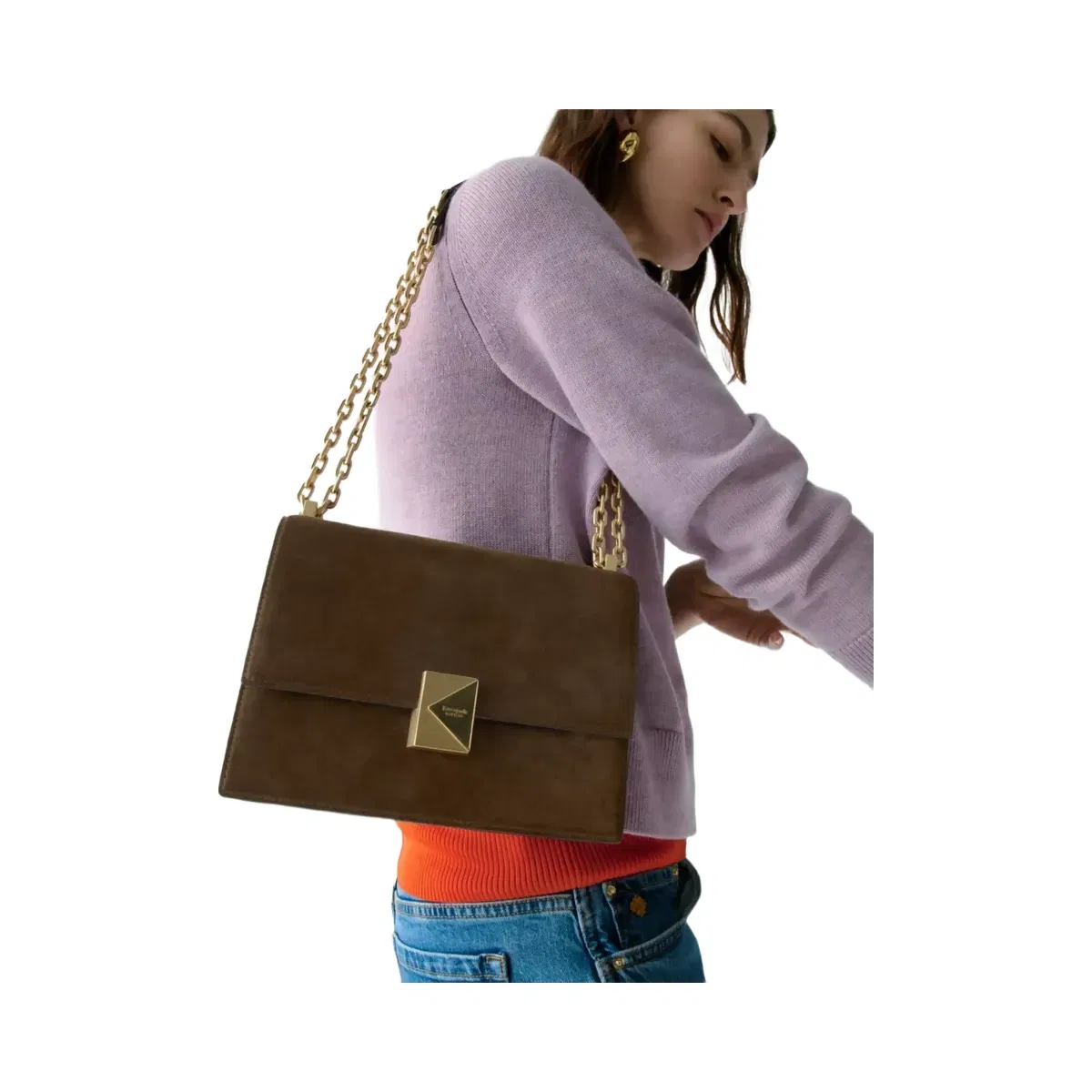 Kate Spade Deco Suede Chain Shoulder Bag Burnt Sage