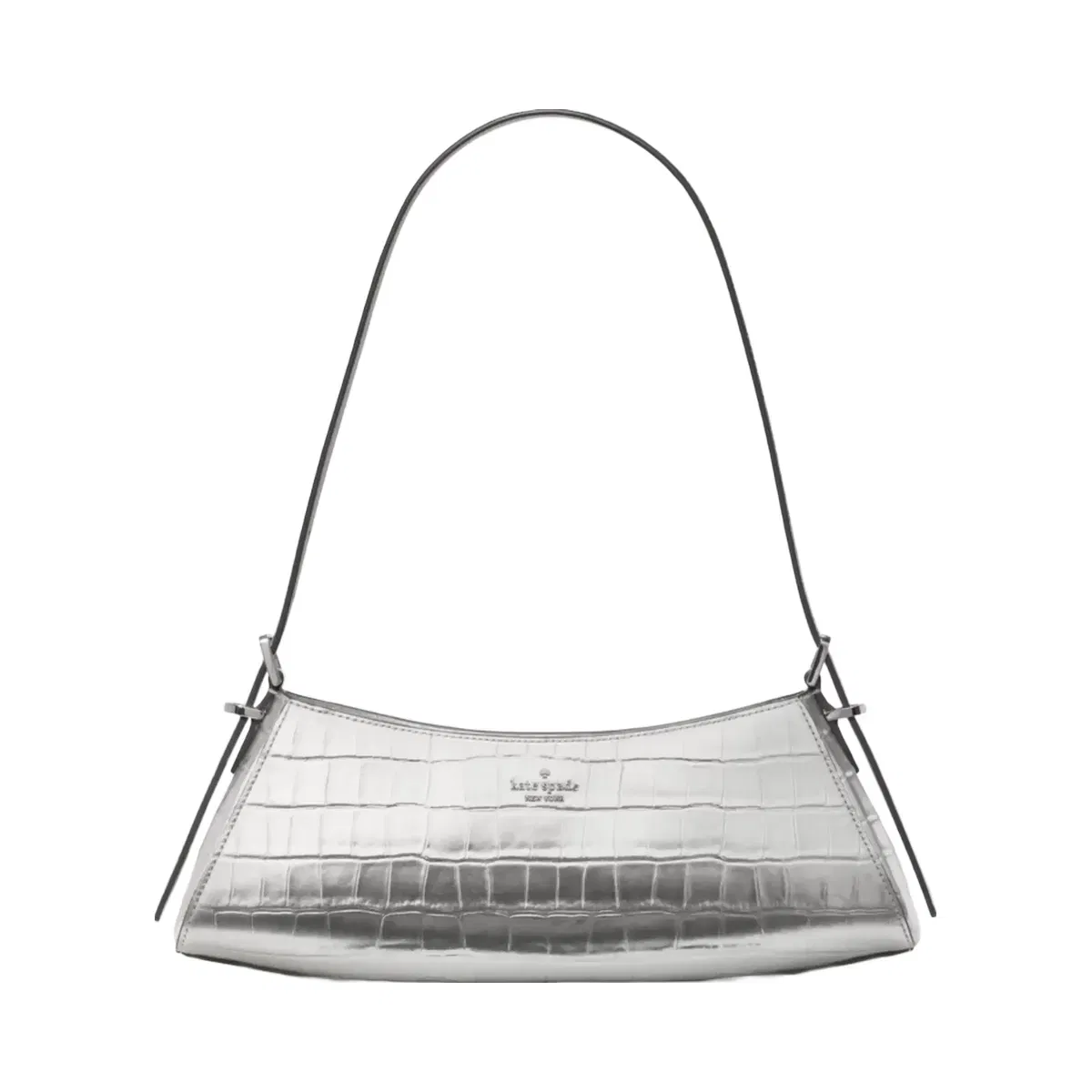 Kate Spade Frankie Metallic Croc Embossed Small East West Shoulder Silver