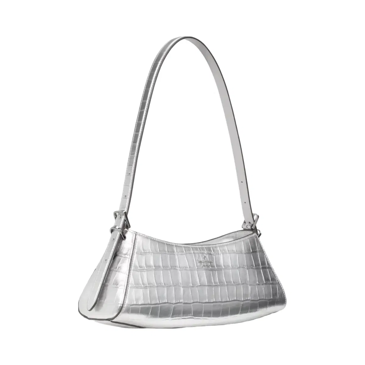 Kate Spade Frankie Metallic Croc Embossed Small East West Shoulder Silver