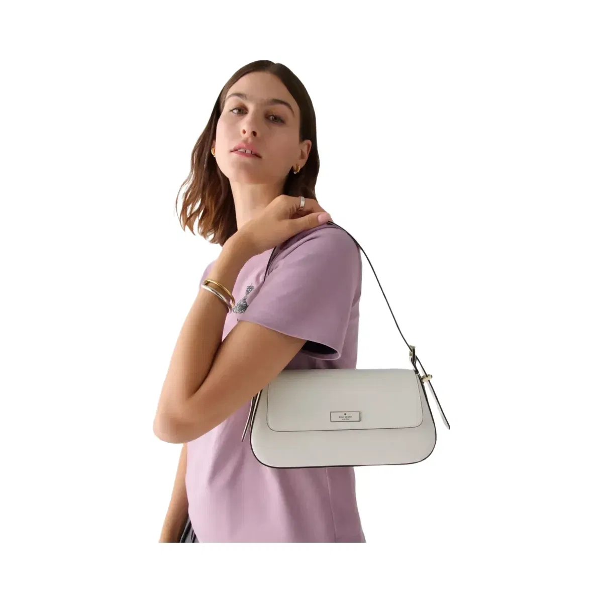 Kate Spade Bridget Shiny Leather Small Flap Shoulder Meringue
