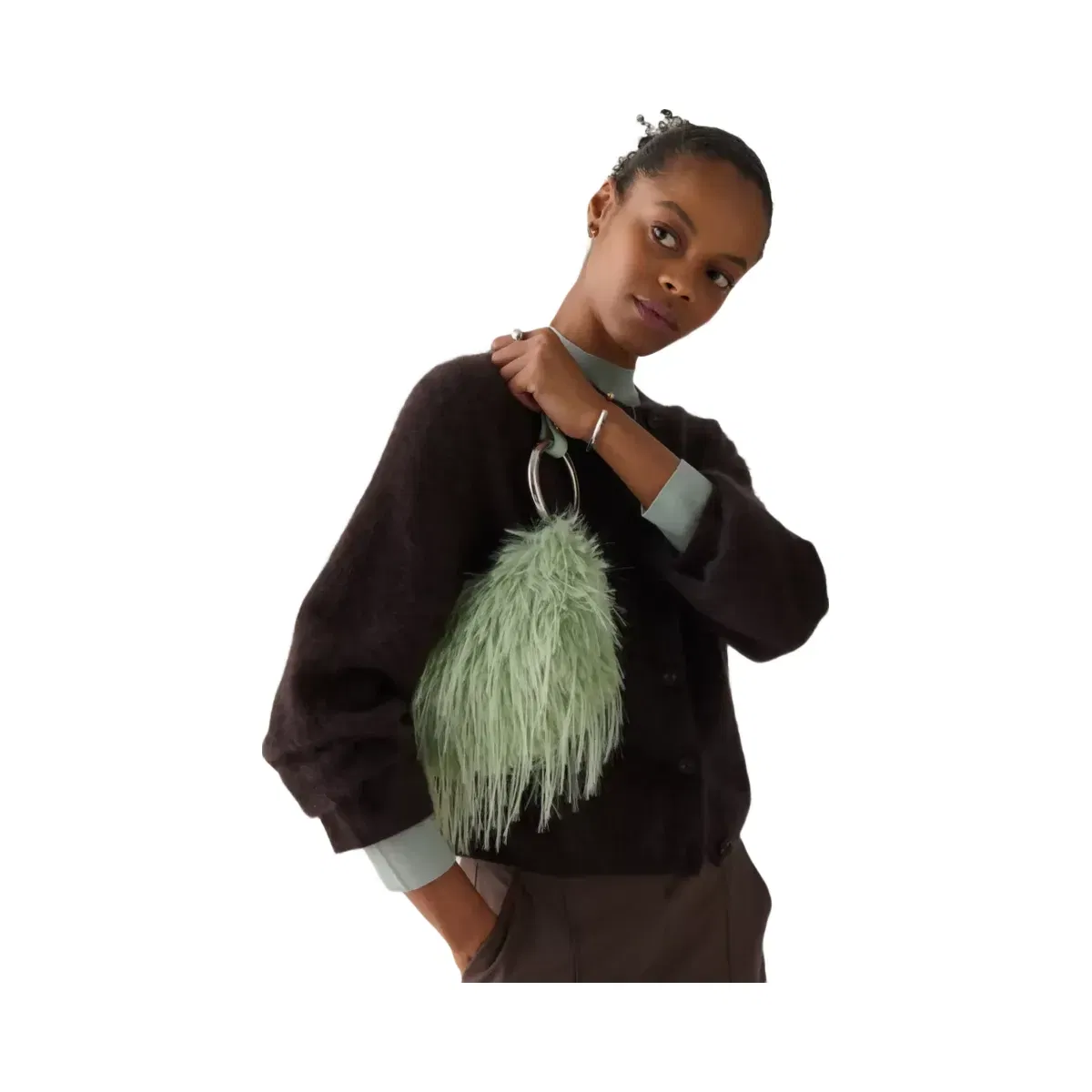 Kate Spade The Faux Fur Bangle Bag Mint Frosting