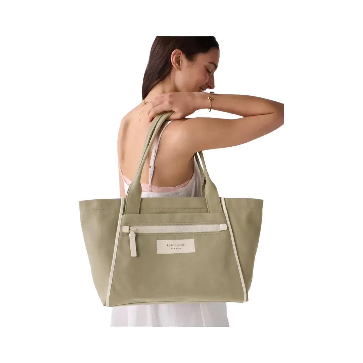 Kate Spade Dash Large Canvas Tote Bag Dried Bay Leaf