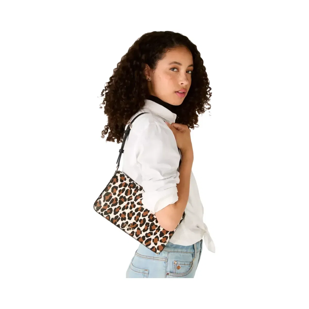 Kate Spade Staci Spotted Animal Printed Medium Flap Shoulder Bag Cream Multi