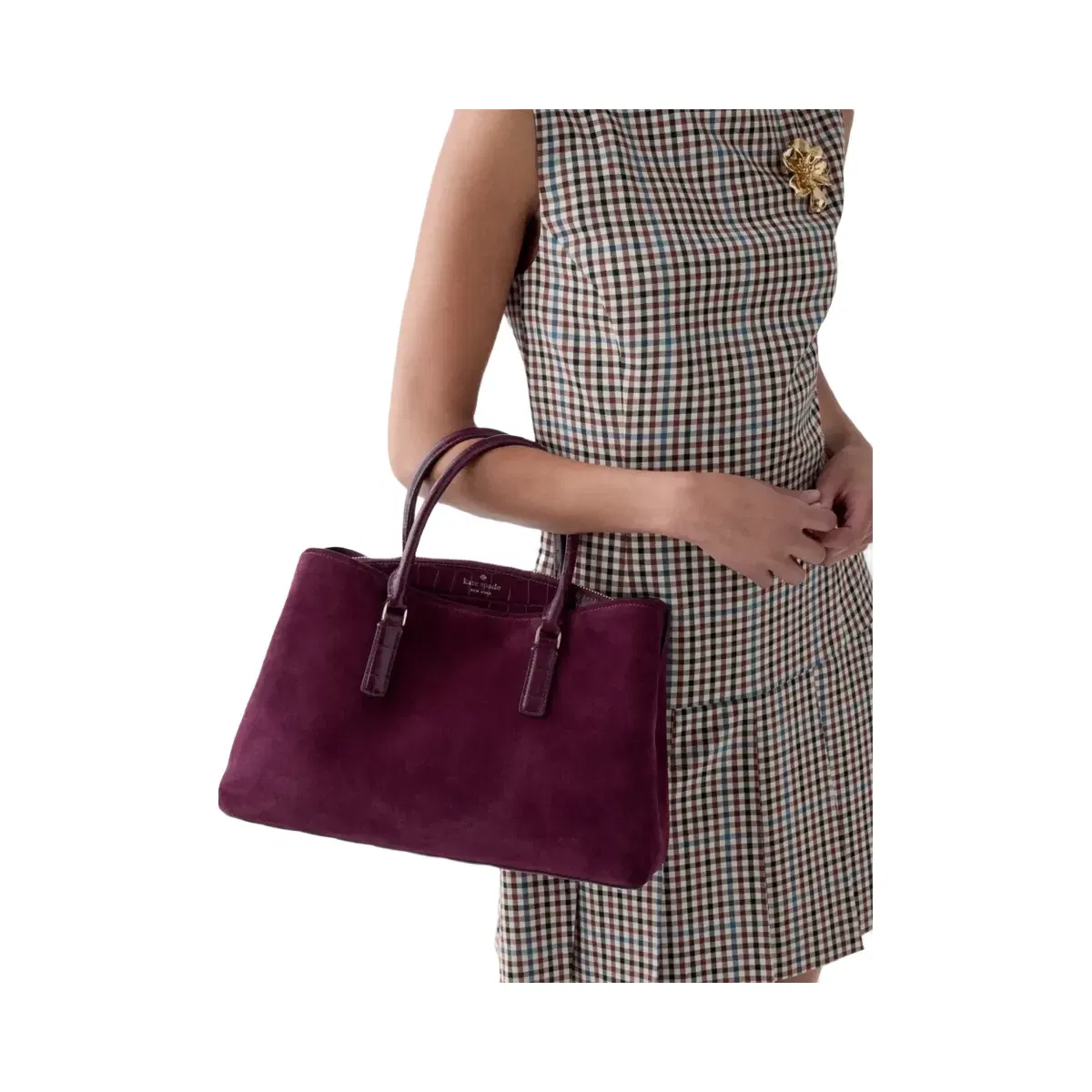 Kate Spade Thompson Street Suede And Croc Embossed Satchel Bag Deep Cherry