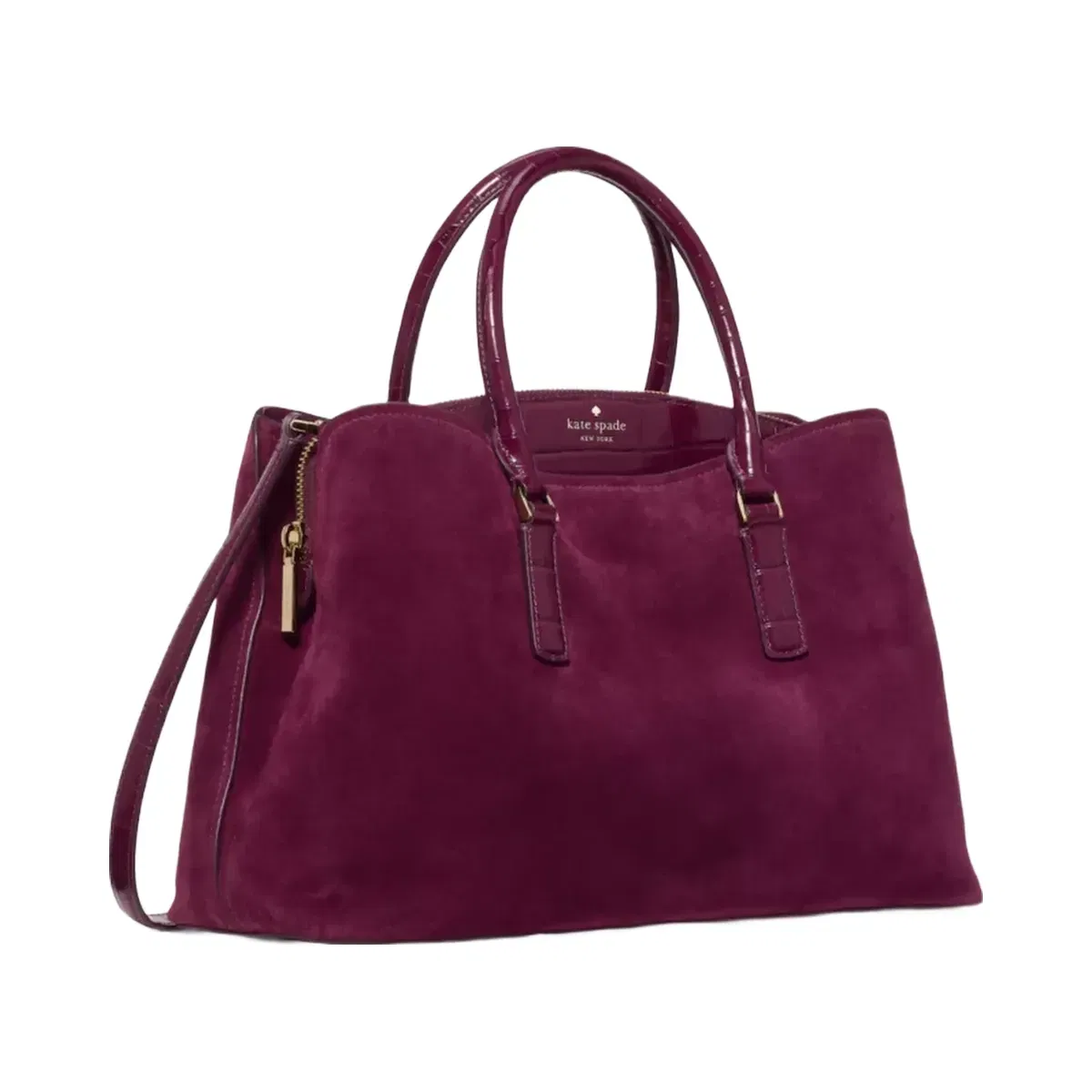 Kate Spade Thompson Street Suede And Croc Embossed Satchel Bag Deep Cherry