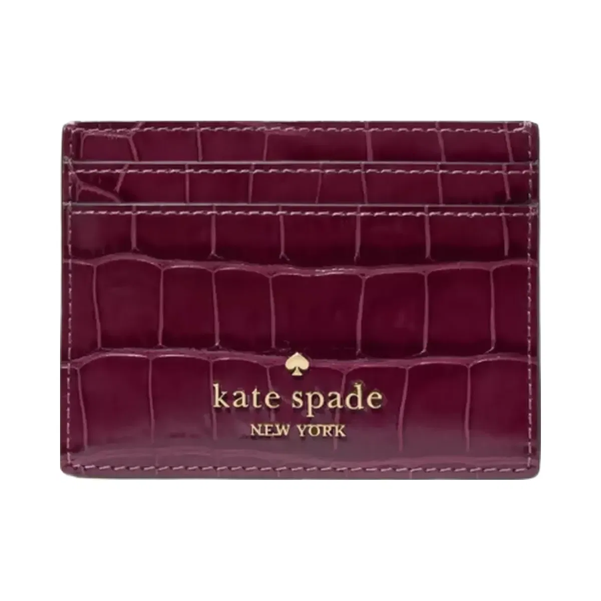 Kate Spade Croc Embossed Small Slim Card Holder Deep Cherry