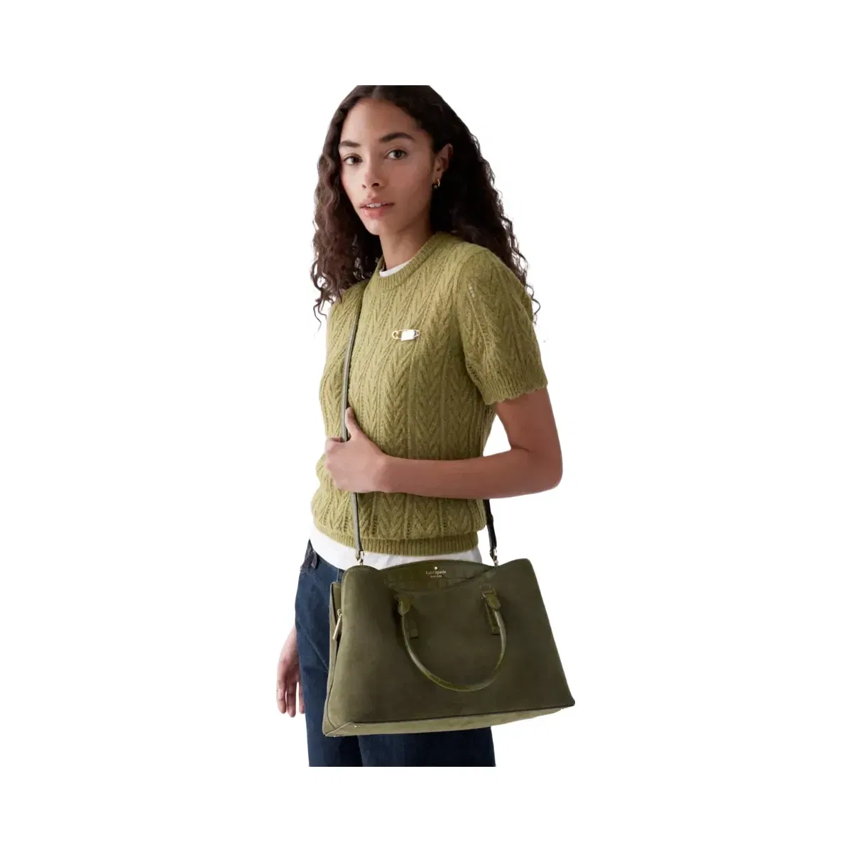 Kate Spade Thompson Street Suede And Croc Embossed Satchel Bag Enchanted Green