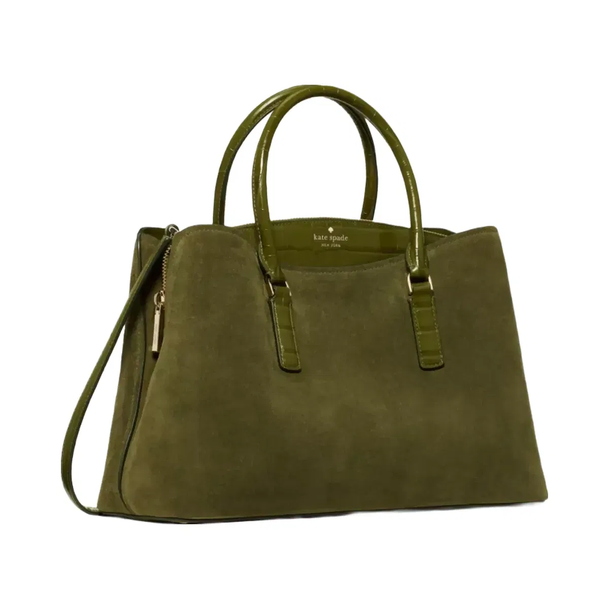 Kate Spade Thompson Street Suede And Croc Embossed Satchel Bag Enchanted Green