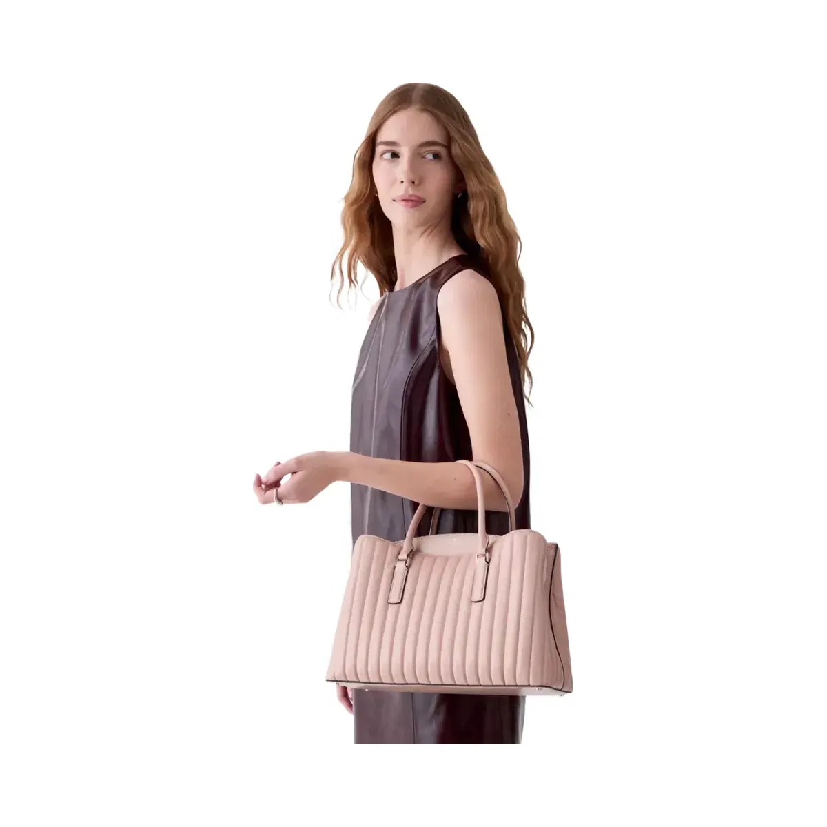 Kate Spade Thompson Street Shiny Quilted Satchel Bag Rose Smoke