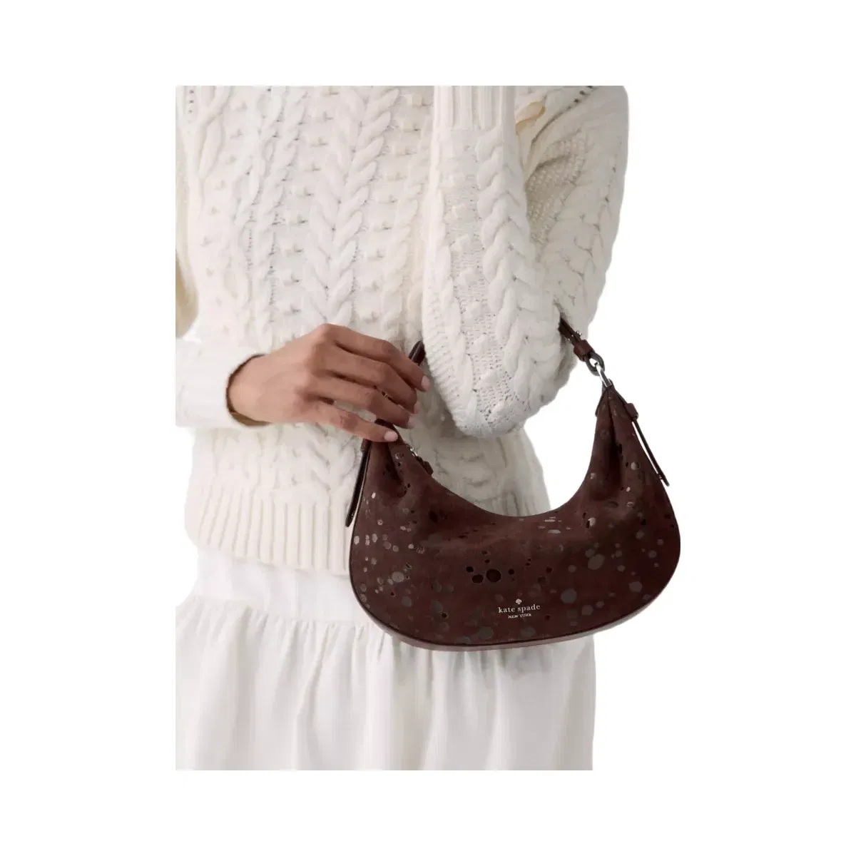 Kate Spade Selene Suede Dots Shoulder Bag Hot Fudge