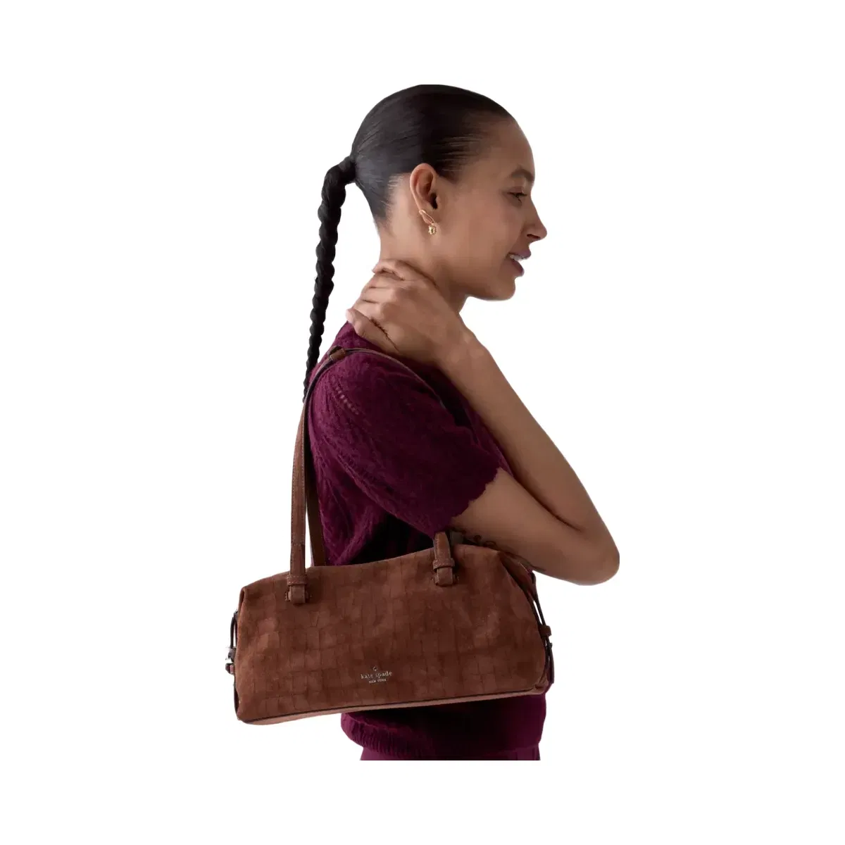 Kate Spade Billie Suede Croc Shoulder Bag Chocolate Truffle