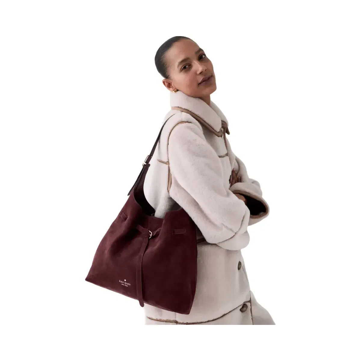 Kate Spade 454 Suede Belted Large Shoulder Bag Grenache
