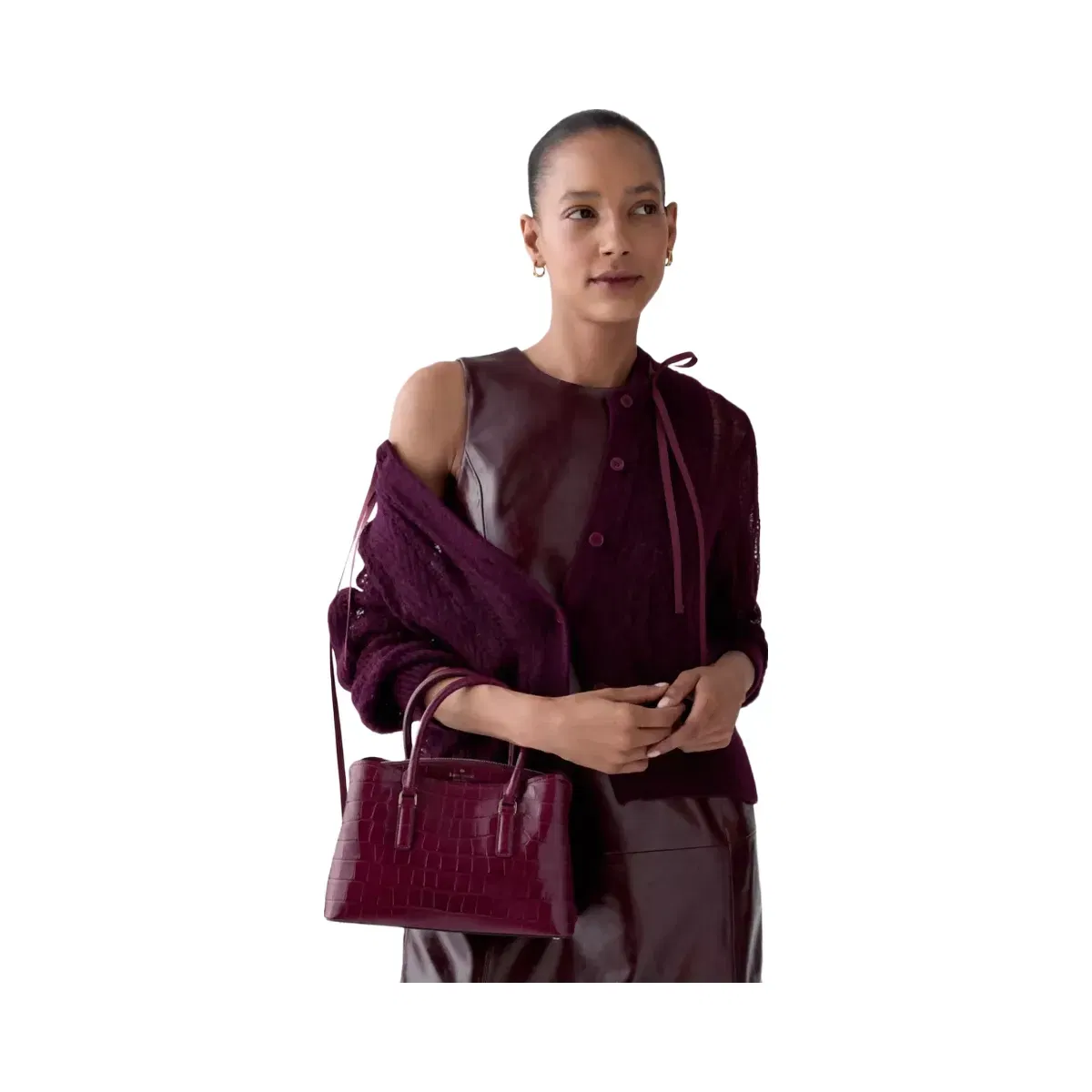 Kate Spade Thompson Street Croc Embossed Small Satchel Bag Deep Cherry