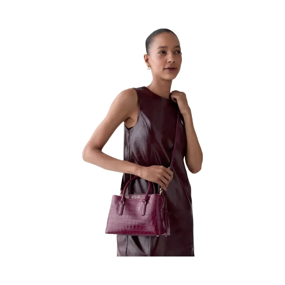 Kate Spade Thompson Street Croc Embossed Small Satchel Bag Deep Cherry
