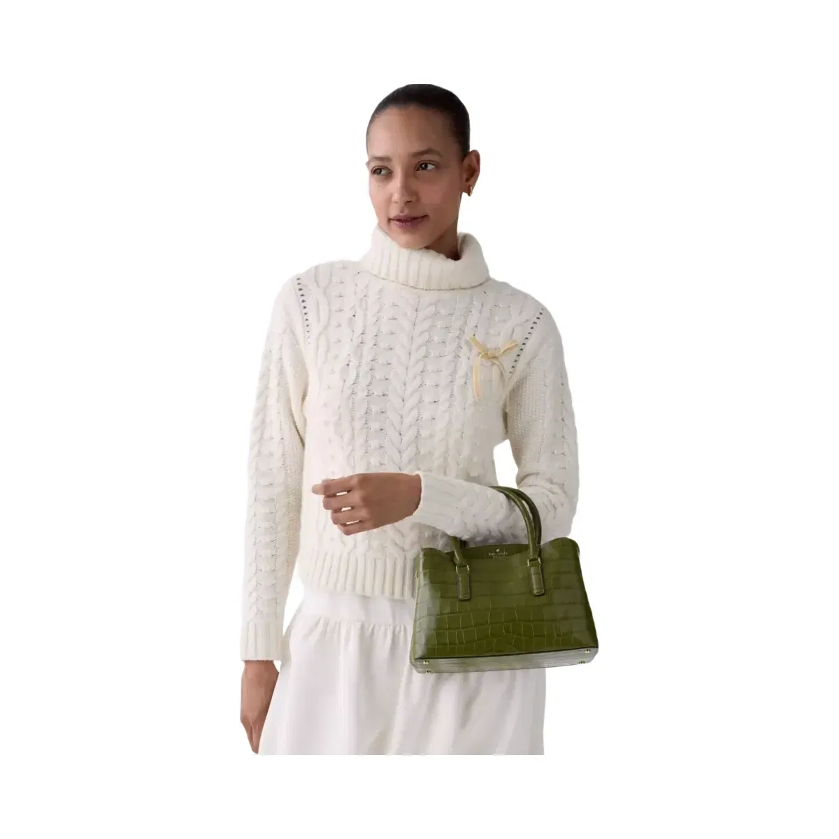 Kate Spade Thompson Street Croc Embossed Small Satchel Bag Enchanted Green