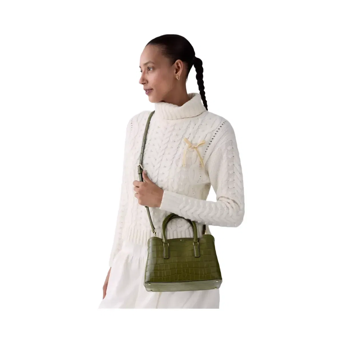 Kate Spade Thompson Street Croc Embossed Small Satchel Bag Enchanted Green