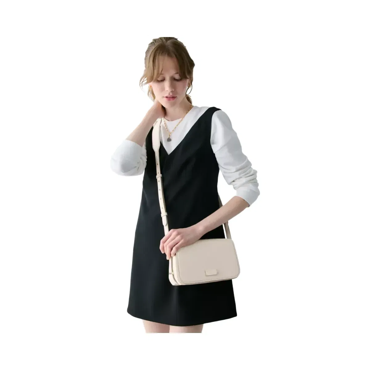 Kate Spade Liv Crinkle Patent Crossbody Bag Cashew Milk