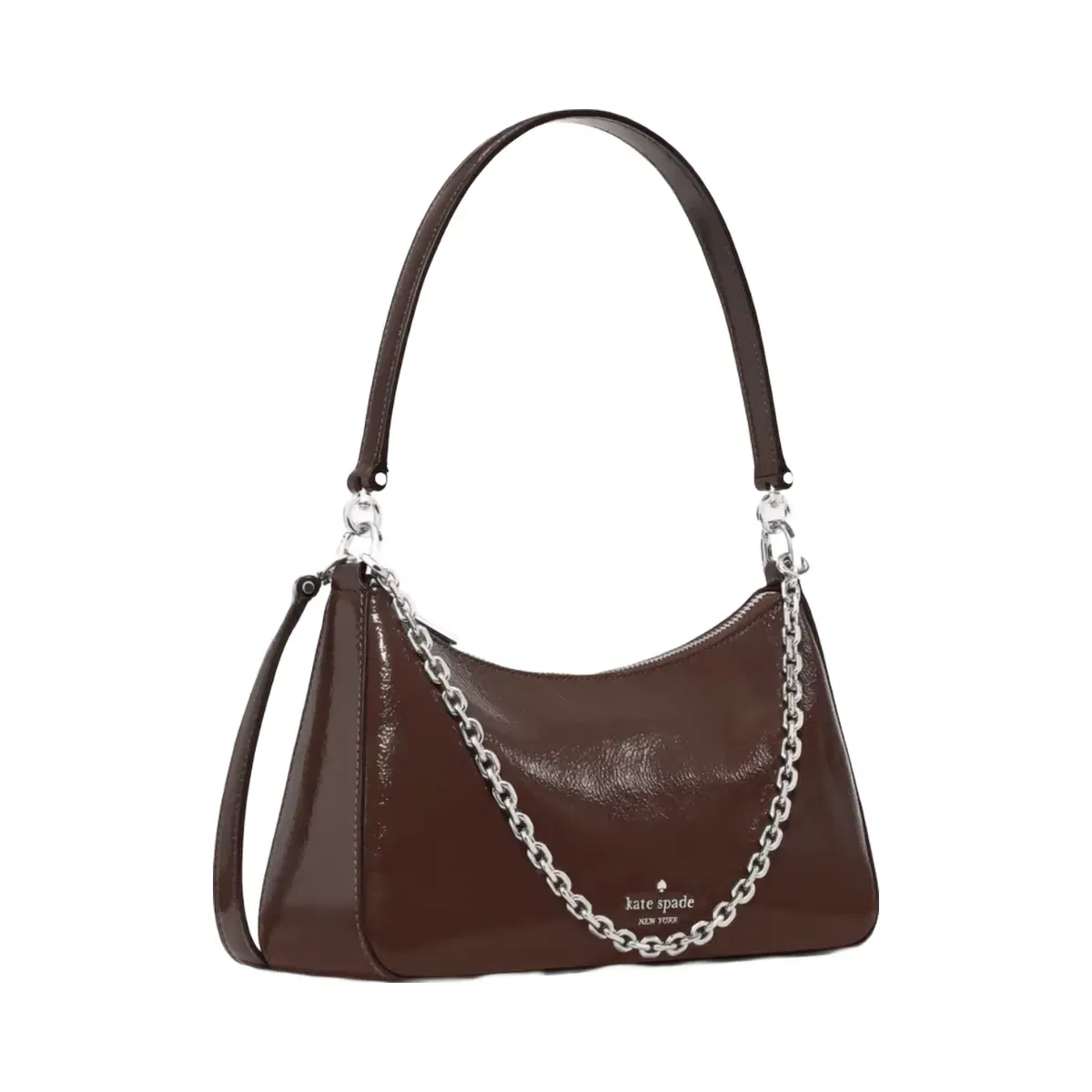 Kate Spade Margot Shiny Leather Shoulder Bag Hot Fudge