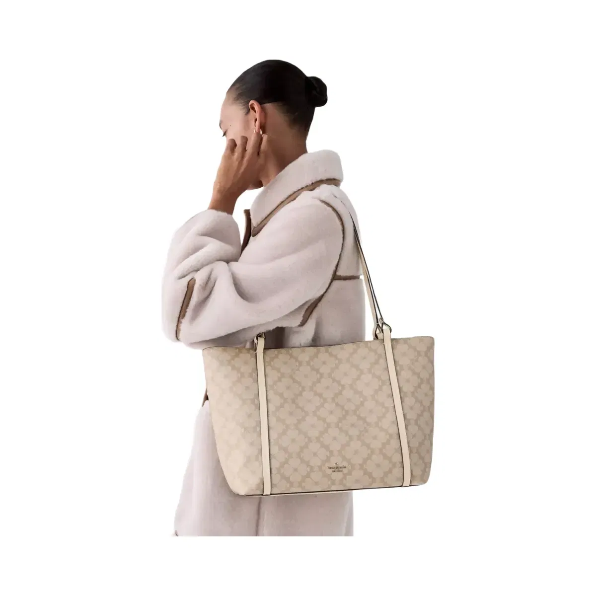 Kate Spade Marlowe Spade Flower Coated Canvas Tote Bag Dark Beige Moon Dust