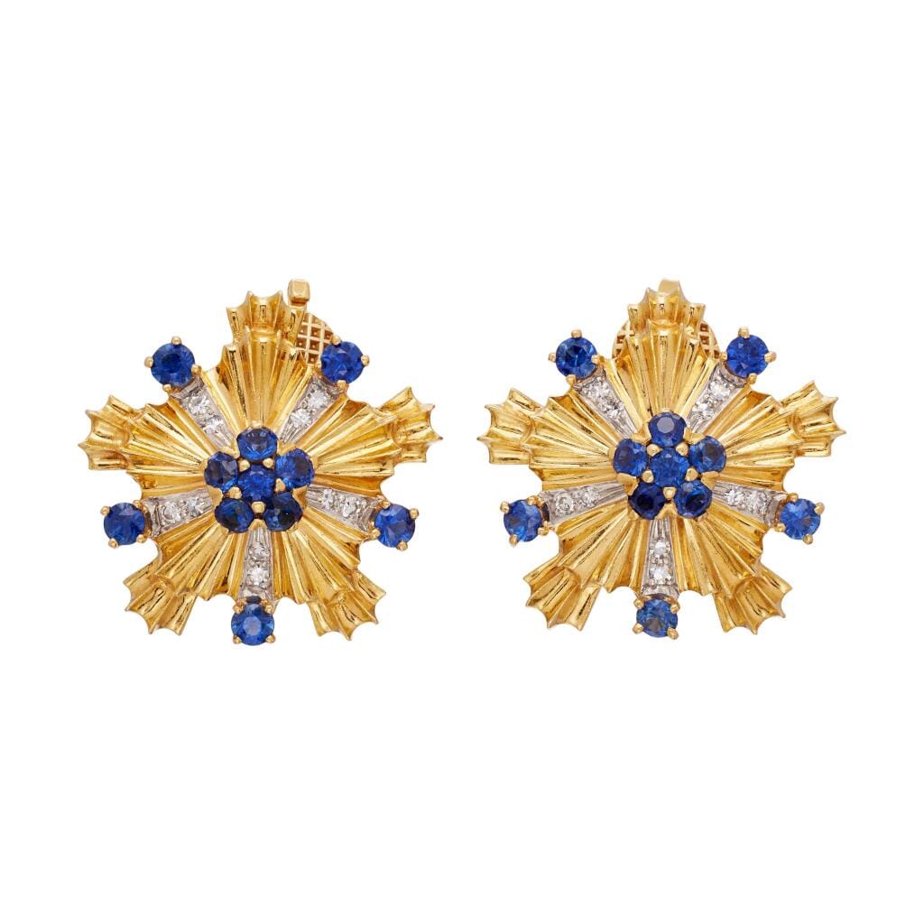 Vintage Gold, Sapphire and Diamond Star Earclips
