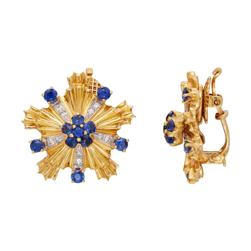Vintage Gold, Sapphire and Diamond Star Earclips