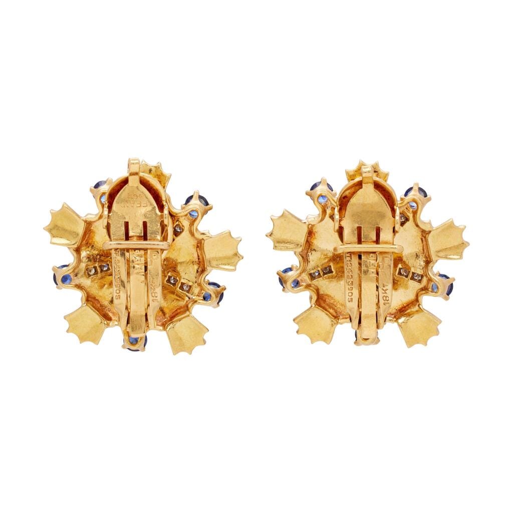 Vintage Gold, Sapphire and Diamond Star Earclips