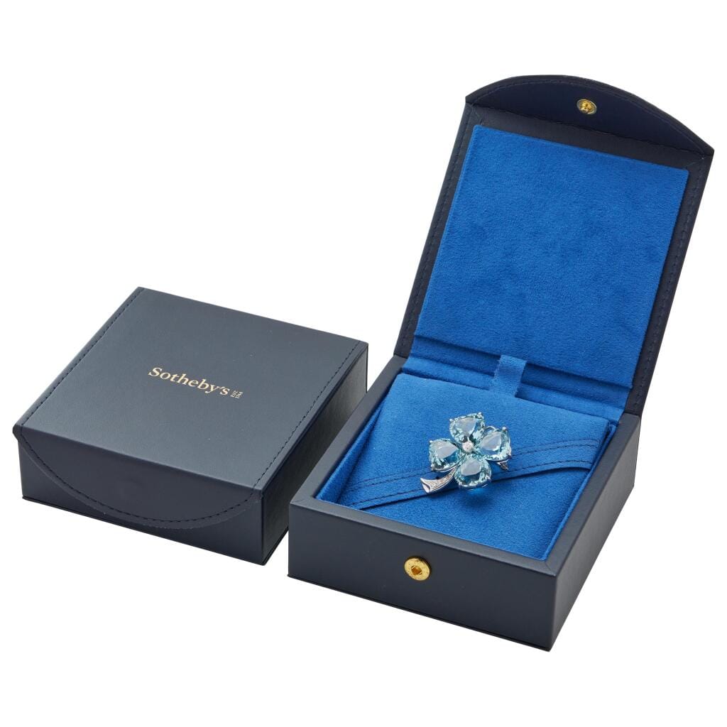 Platinum, Aquamarine and Diamond Clover Brooch Pendant