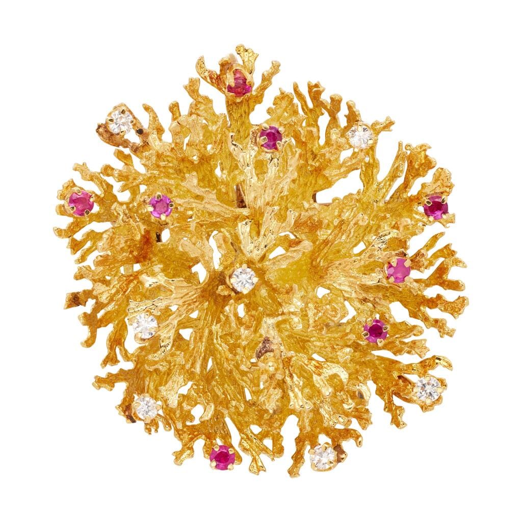 Vintage Gold, Ruby and Diamond Brooch Pendant