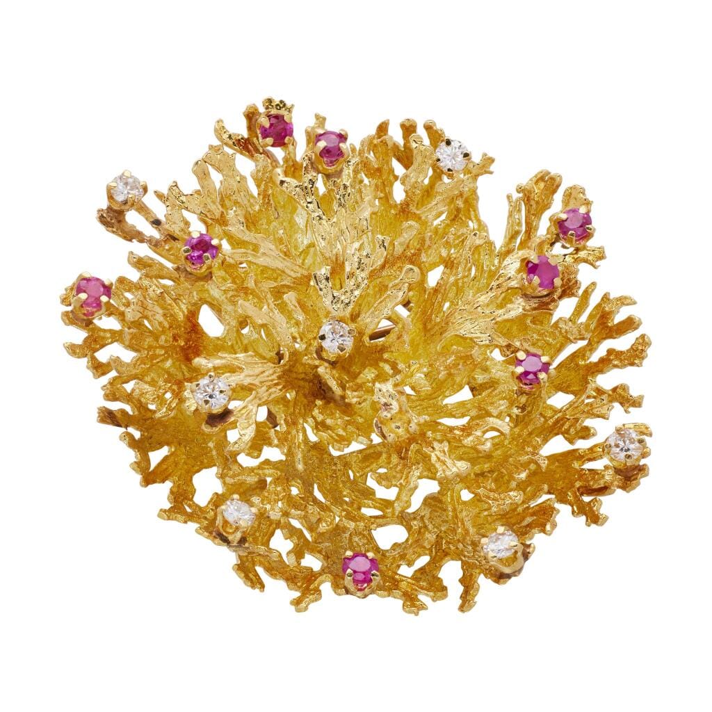 Vintage Gold, Ruby and Diamond Brooch Pendant