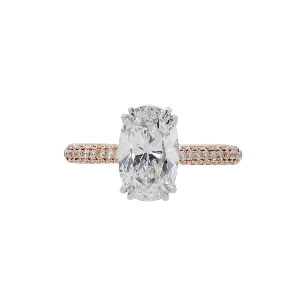 Rose Gold, Platinum, 2.14ct Oval Cut Diamond and Diamond Engagement Ring