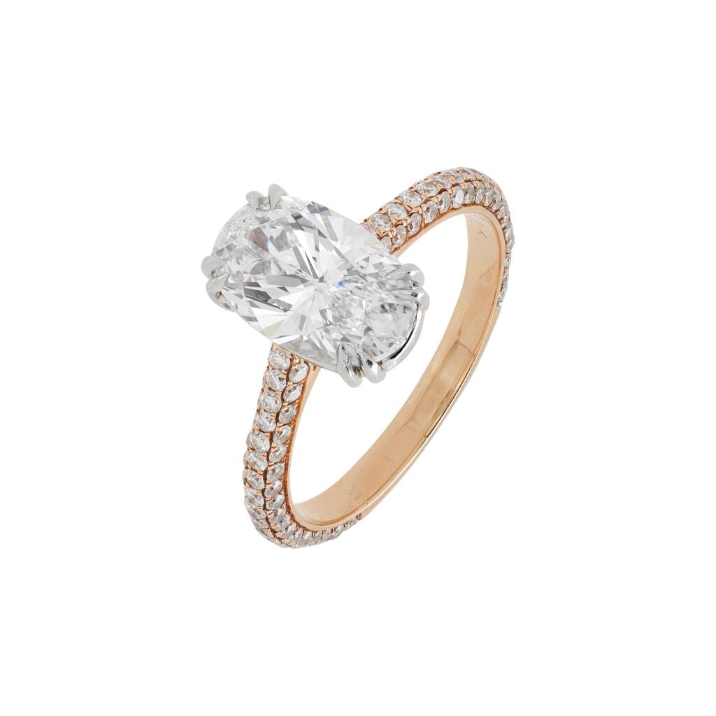 Rose Gold, Platinum, 2.14ct Oval Cut Diamond and Diamond Engagement Ring