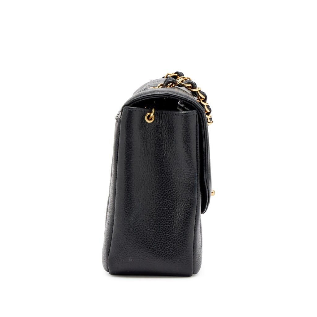 Vintage Black Quilted Caviar Medium Diana Flap Bag Gold Hardware, 1997-1999