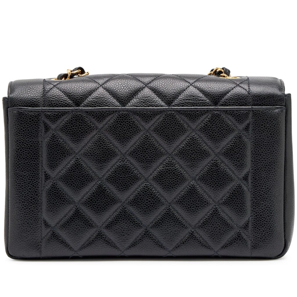 Vintage Black Quilted Caviar Medium Diana Flap Bag Gold Hardware, 1997-1999