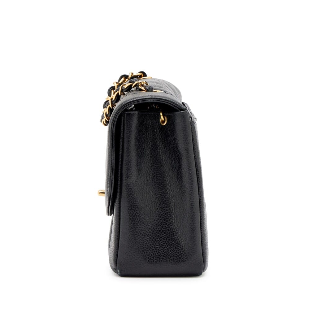 Vintage Black Quilted Caviar Medium Diana Flap Bag Gold Hardware, 1997-1999