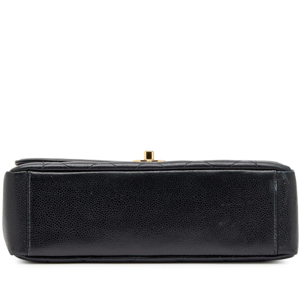 Vintage Black Quilted Caviar Medium Diana Flap Bag Gold Hardware, 1997-1999