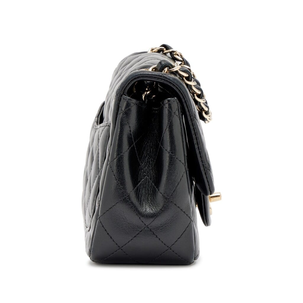Black Quilted Lambskin Mini Square Classic Single Flap Bag Light Gold Hardware, 2015
